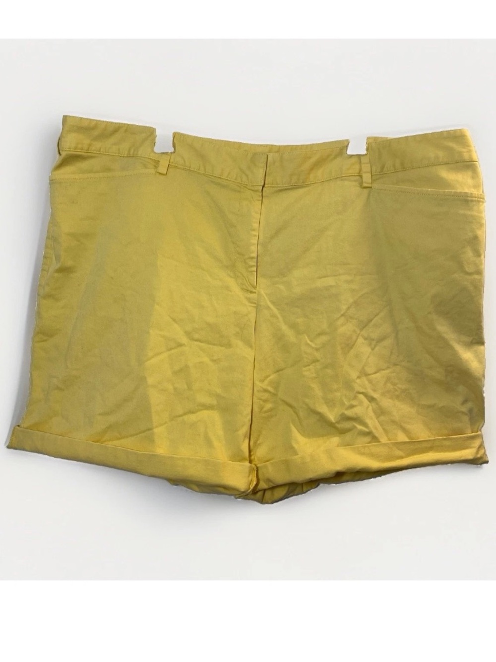 Lands End Women’s 24W Yellow Shorts Mid Rise 9” Inseam Denim Pockets Cuffed